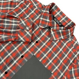 Arc'teryx Bernal Flannel Shirt Mens S‎ Red Gray Plaid Snap Front Pocket